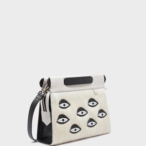 Min & Mon Vail Crossbody Small Cream Leather Bag - Eyes Applique